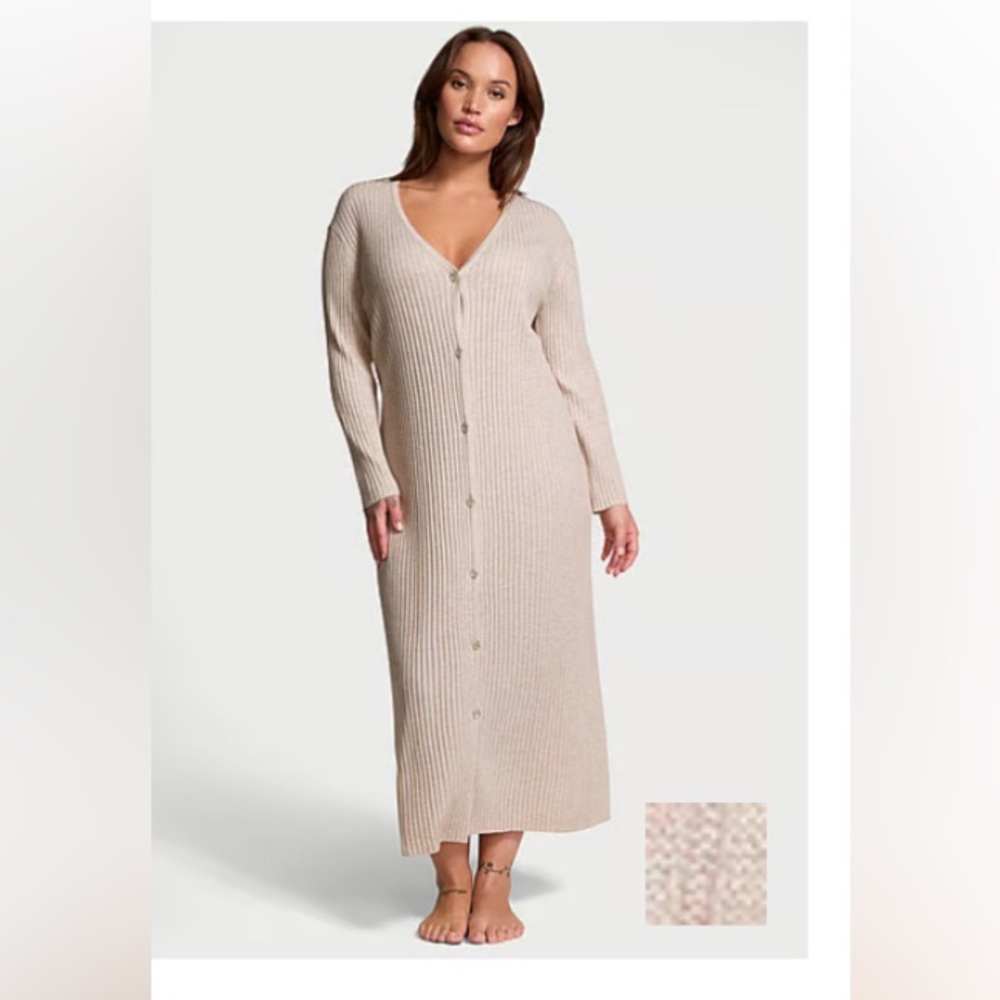 NWT Victoria's Secret Luxe Crème Knit Cardigan Dress-Sweater_Driftwood XL